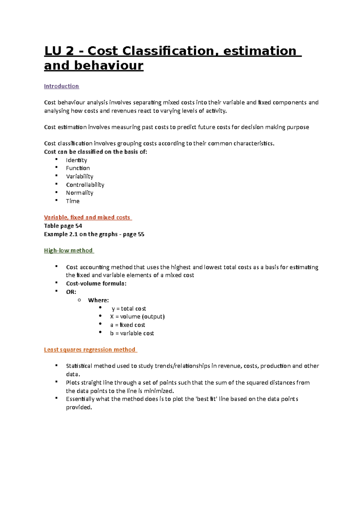 LU2 - Cost Classification and Estimation in FINM6222 Notes - Studocu