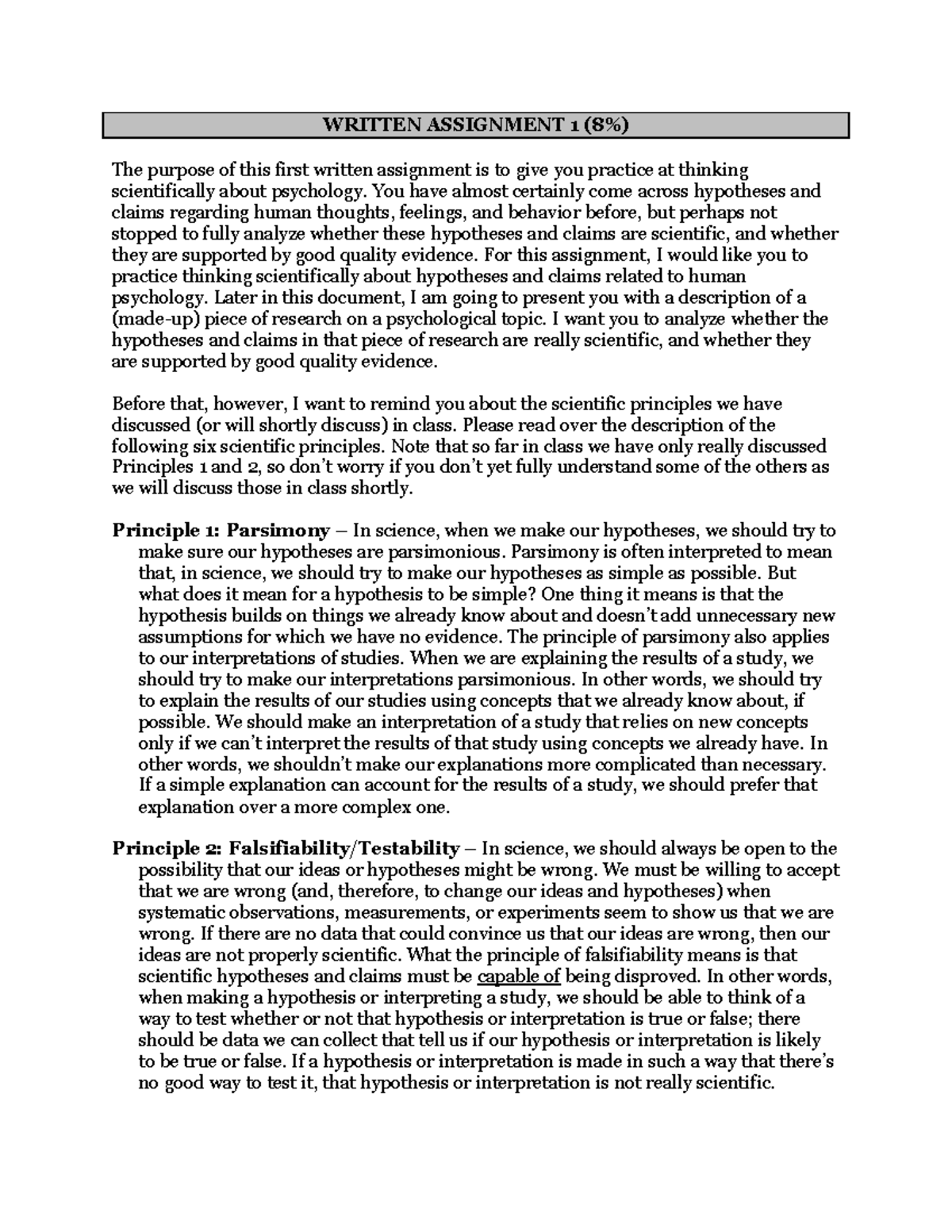 PSY 102: Written Assignment 1 - Analyzing Scientific Claims in ...