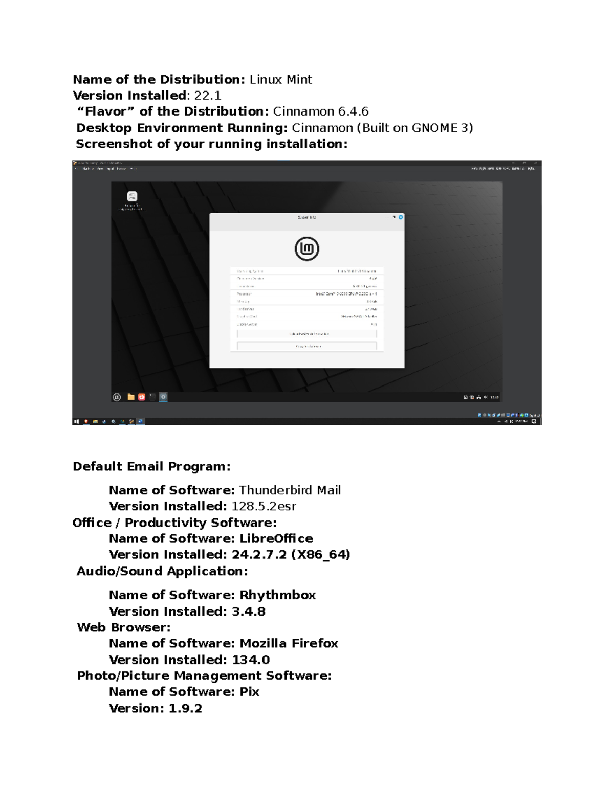 Module 4 Part 1 Assignment 1 - Name of the Distribution: Linux Mint ...
