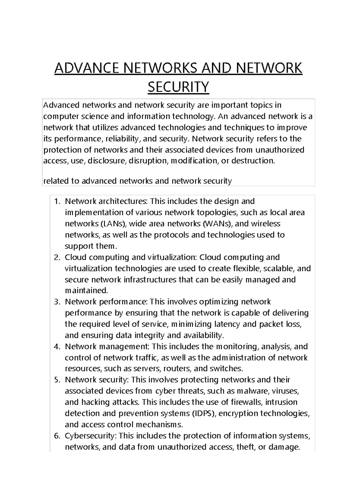Advance Networks AND Network Security - ADVANCE NETWORKS AND NETWORK ...