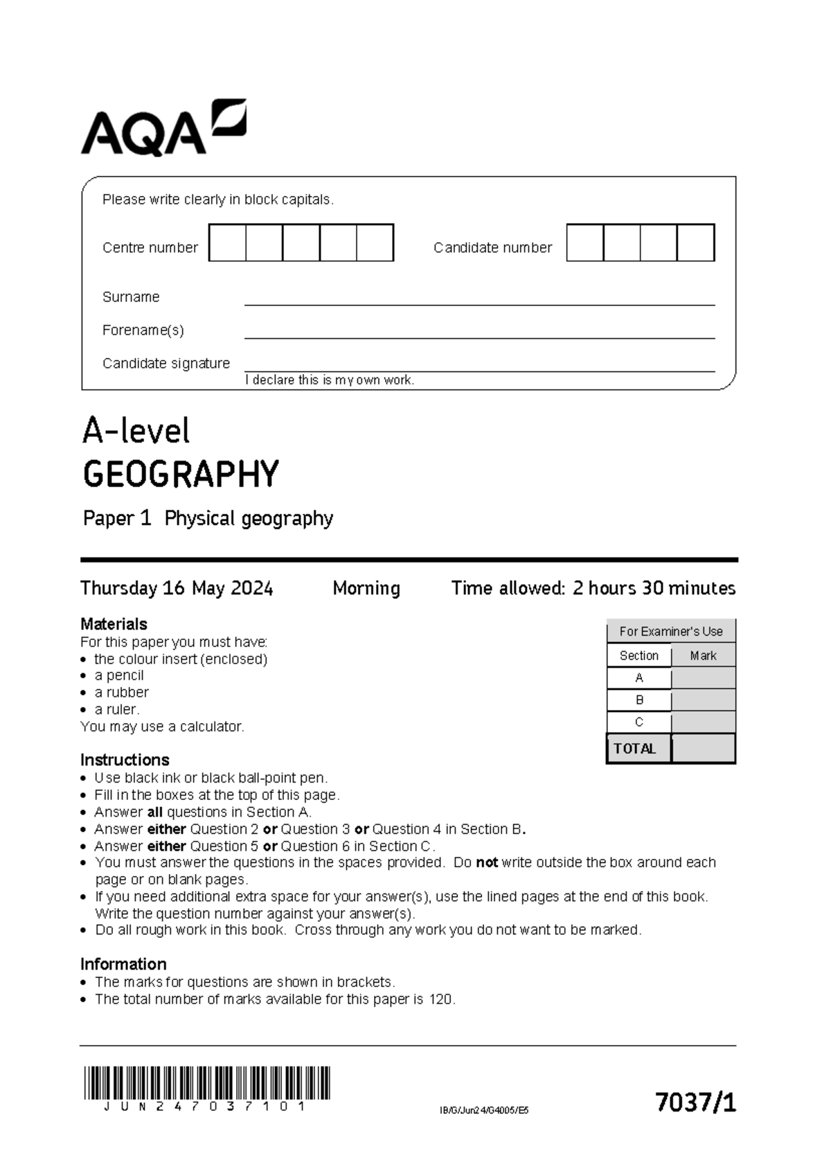 GEOG Paper 1 - Physical Geography Exam Notes (May 2024) - Studocu