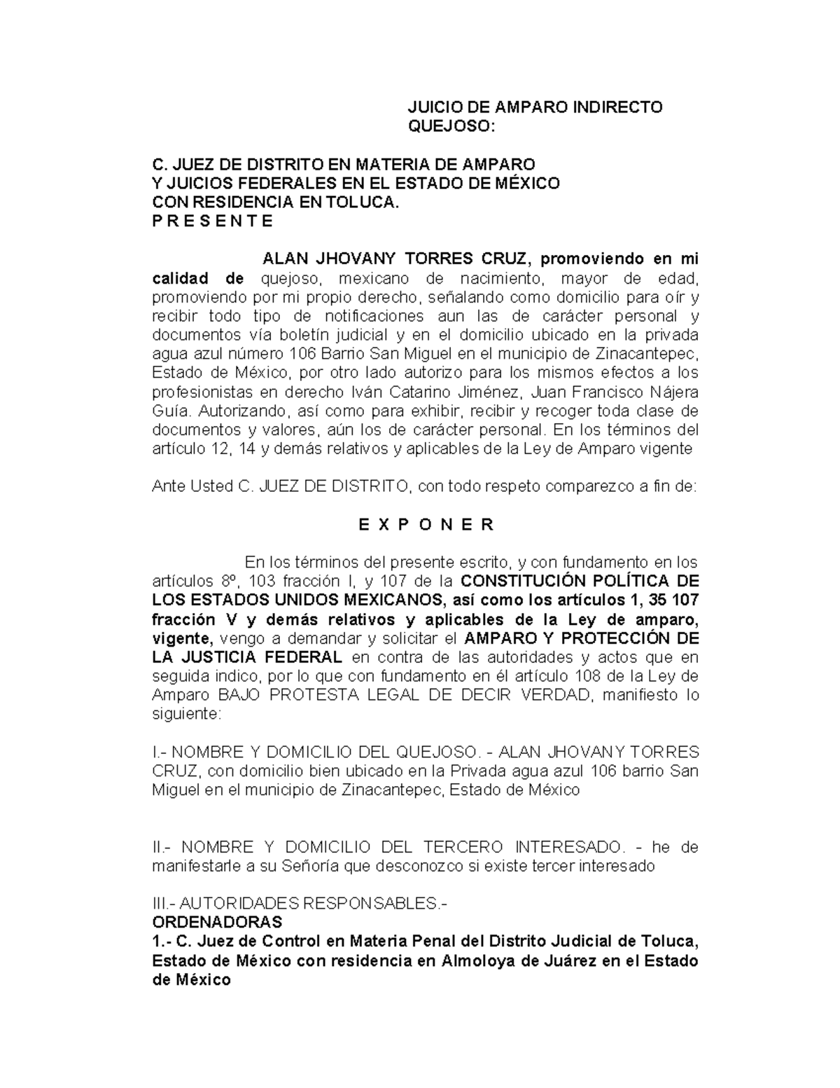 Amparo Indirecto contra Orden de Aprehensión - JUICIO DE AMPARO - Studocu