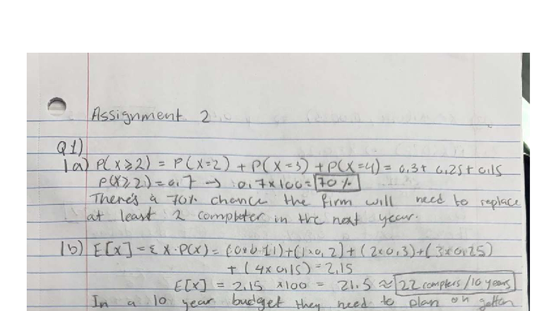 Assignment 2 Solutions for ECOR 2050: Probability & Statistics - Studocu