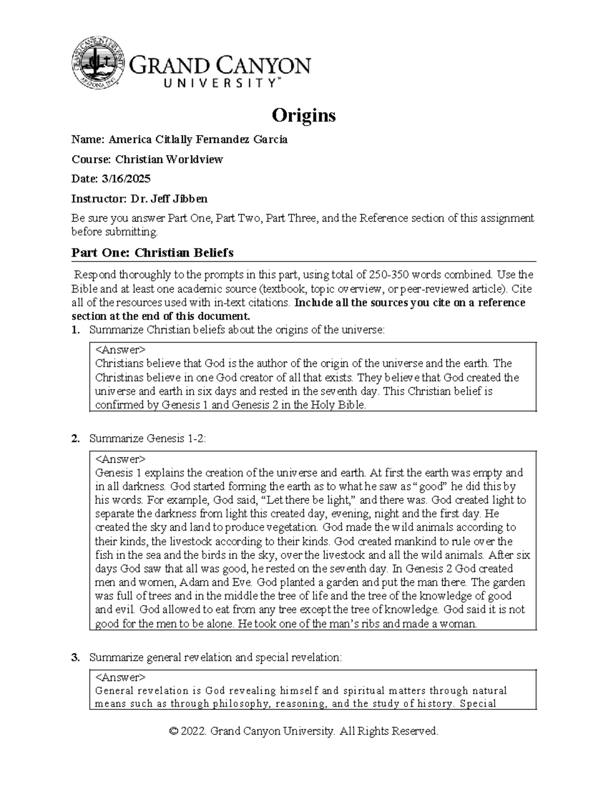 CWV 101 T2: Origins of the Universe and Christian Beliefs - Studocu