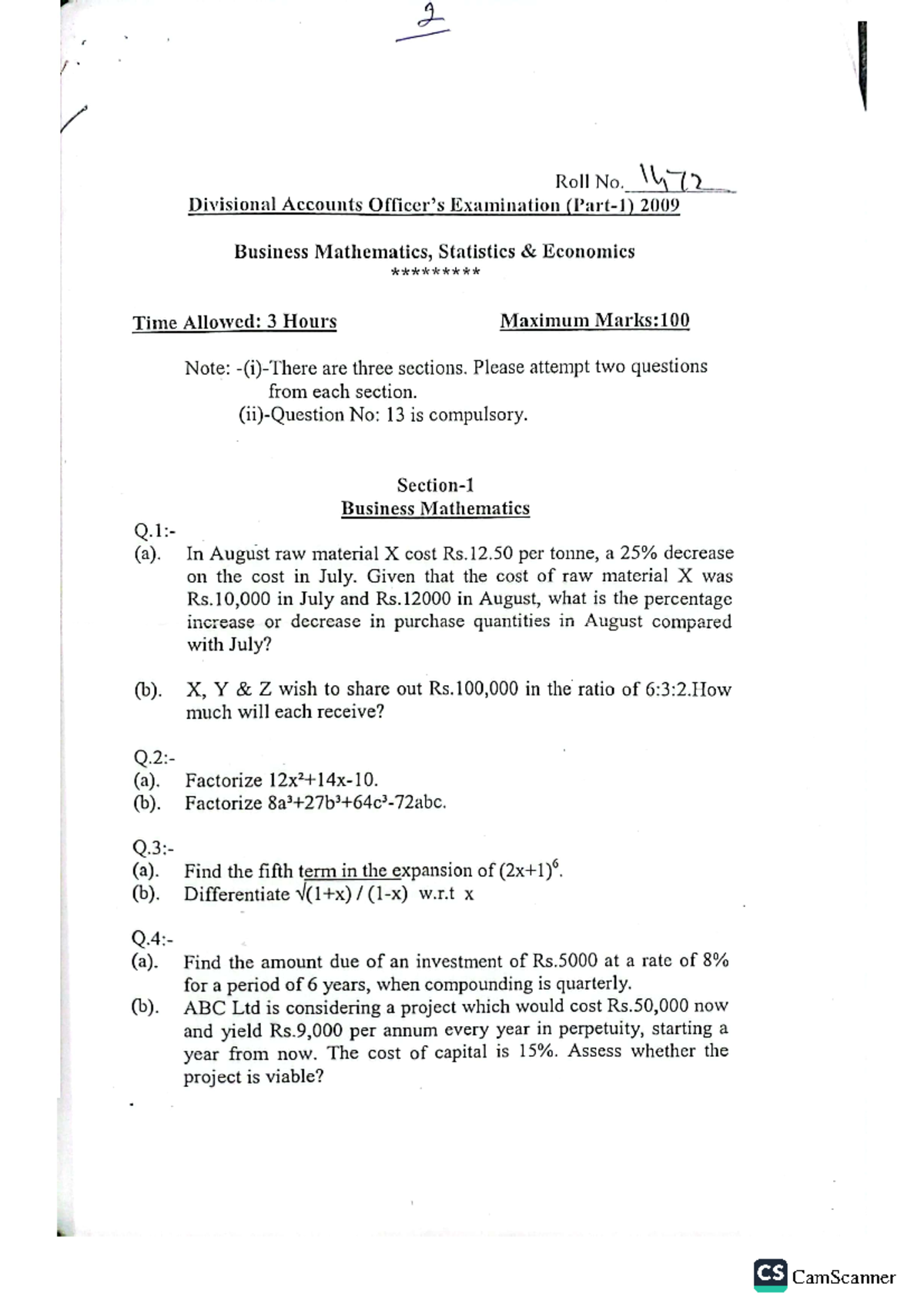 DAO 101 Past Papers Part 1 for Exam Preparation - Studocu