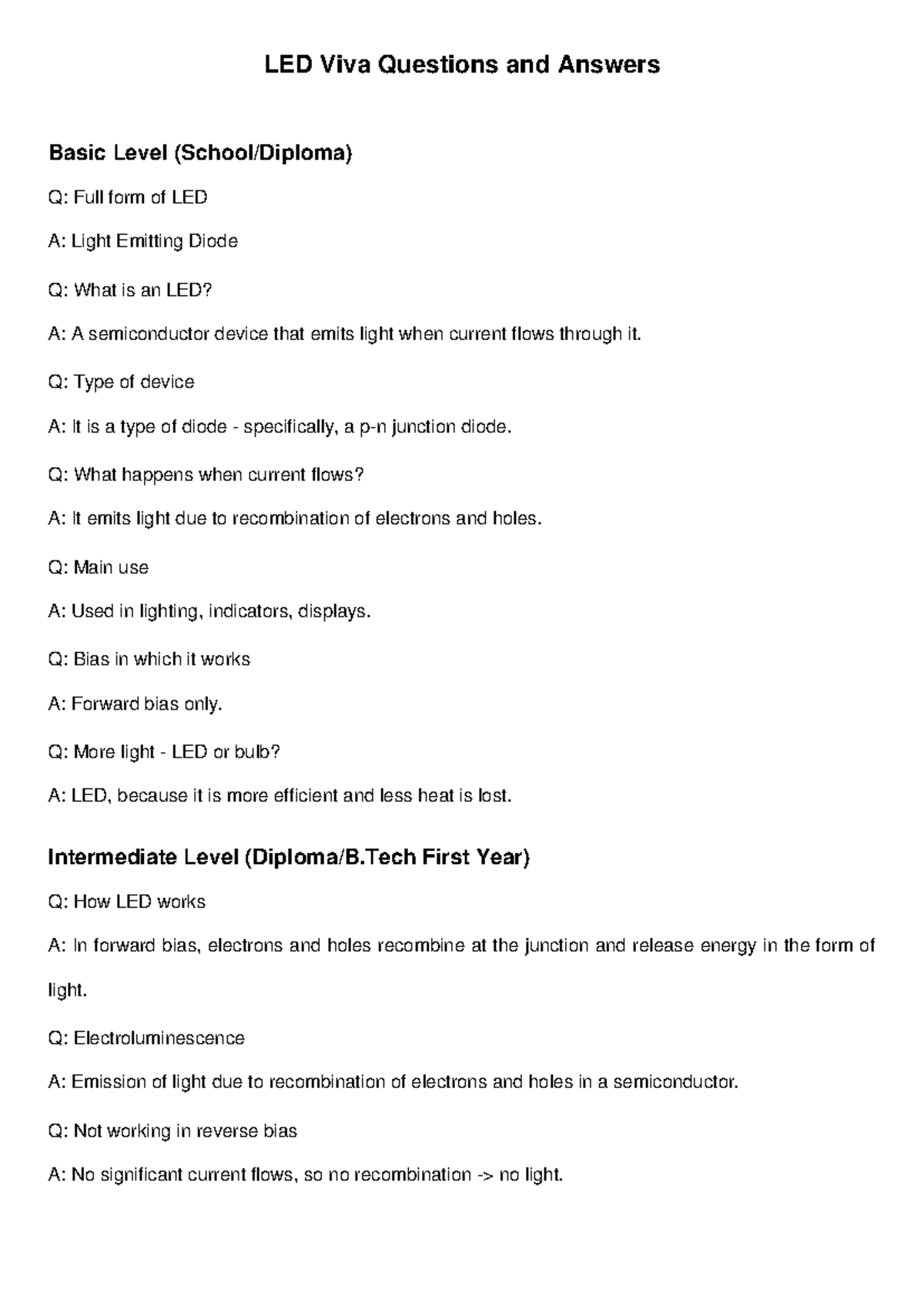 LED Viva Questions & Answers: Basic to Advanced Levels (1st Year) - Studocu