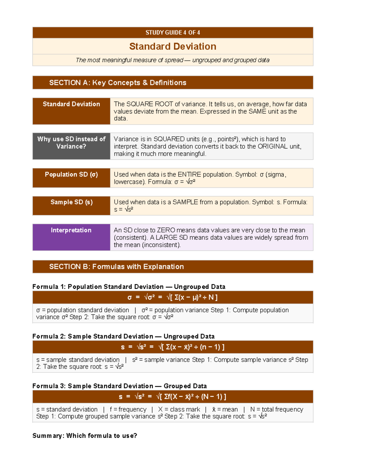 STUDY GUIDE 4 OF 4: Standard Deviation in Statistics - Studocu