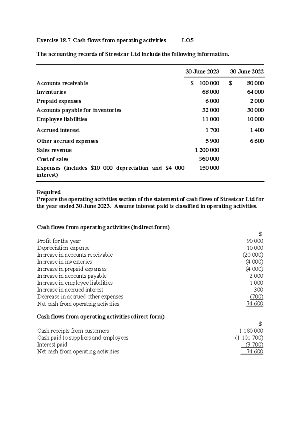 Cash Flows from Operating Activities - Exercise 18.7 LO5 - Studocu