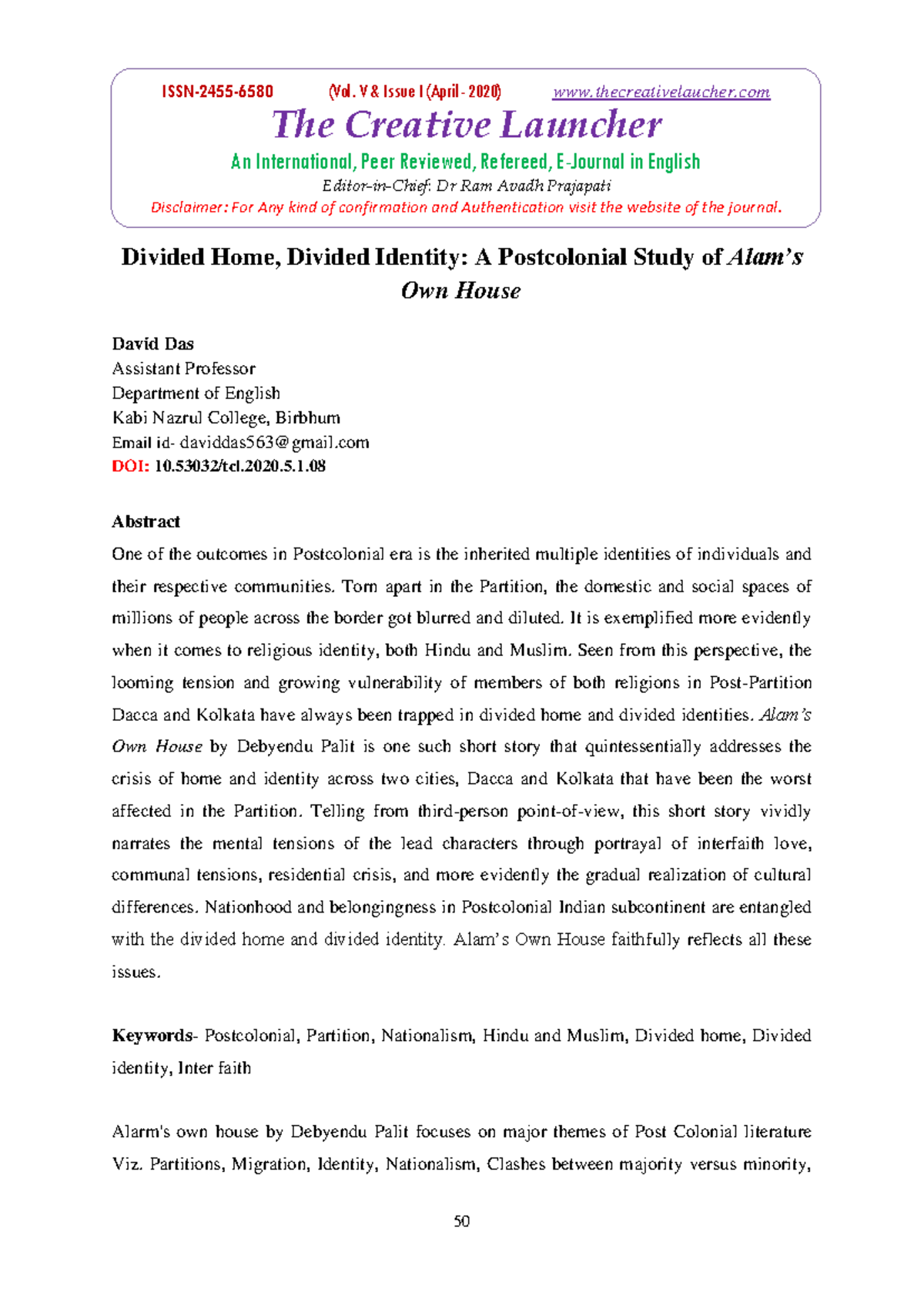Divided Home, Divided Identity: A Postcolonial Analysis (ENG 101) - Studocu