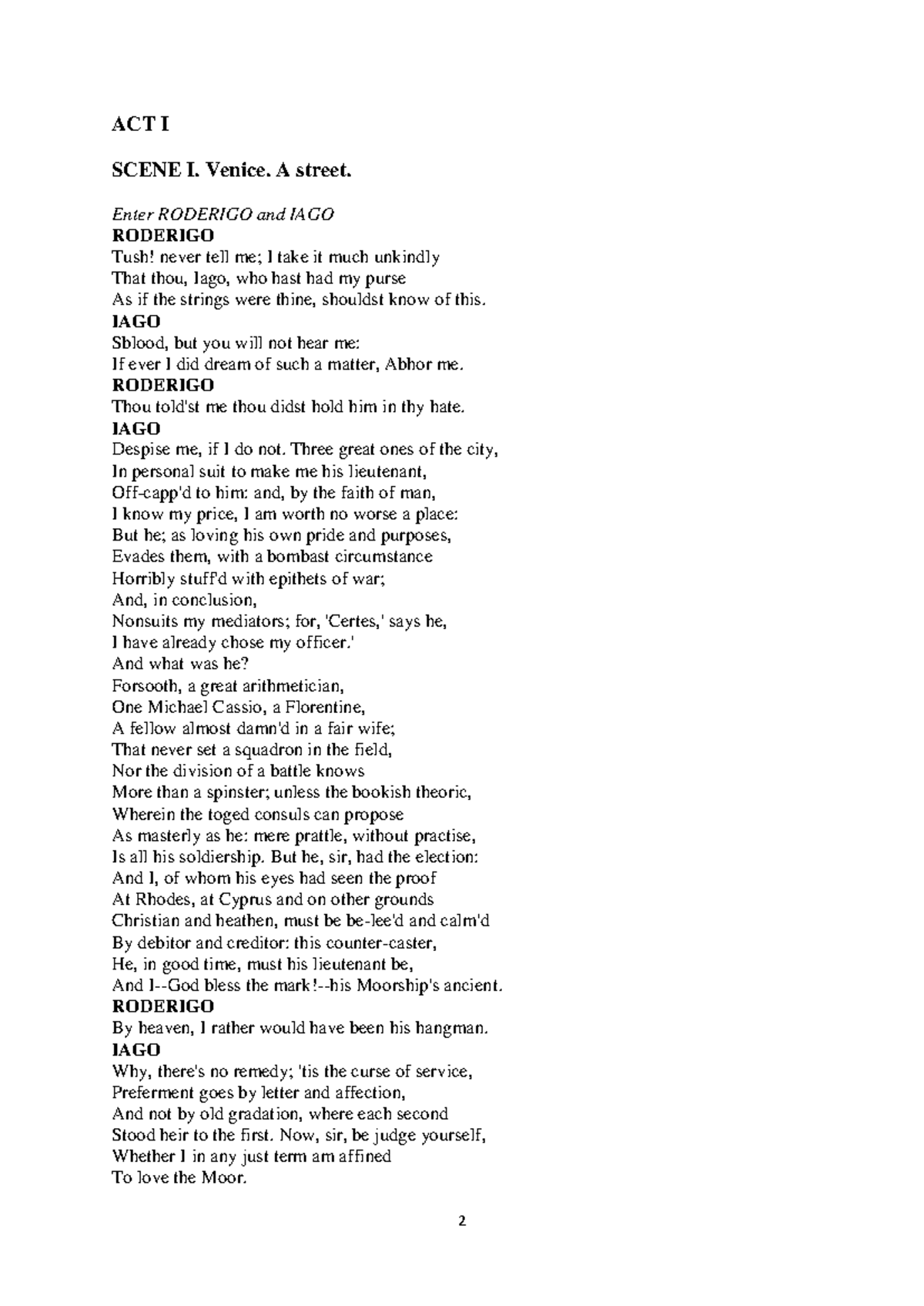 Othello (ACT I, SCENE I) - Analysis and Key Themes - Studocu