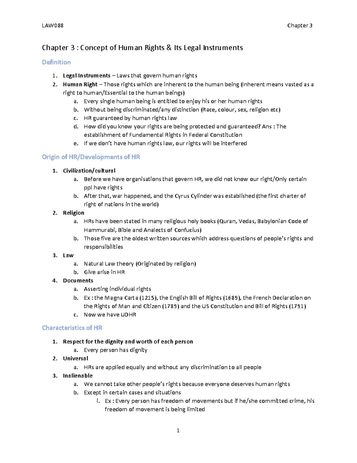Lecture Notes Chapter 3 - Concept of Human Rights - Chapter 3 : Concept ...