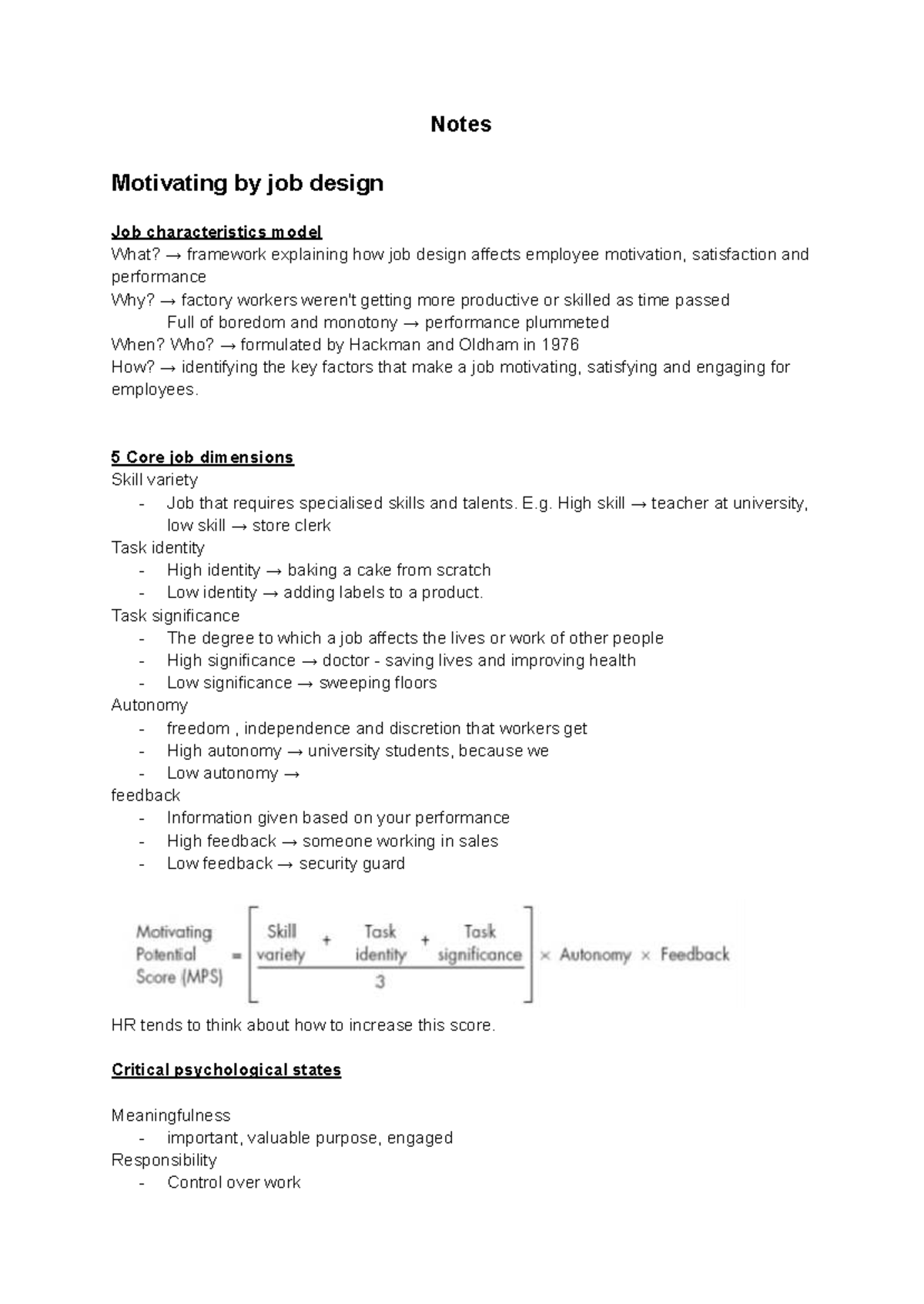 OB Tutorial 2 - Job Design & Motivation: Insights from JCM - Studeersnel