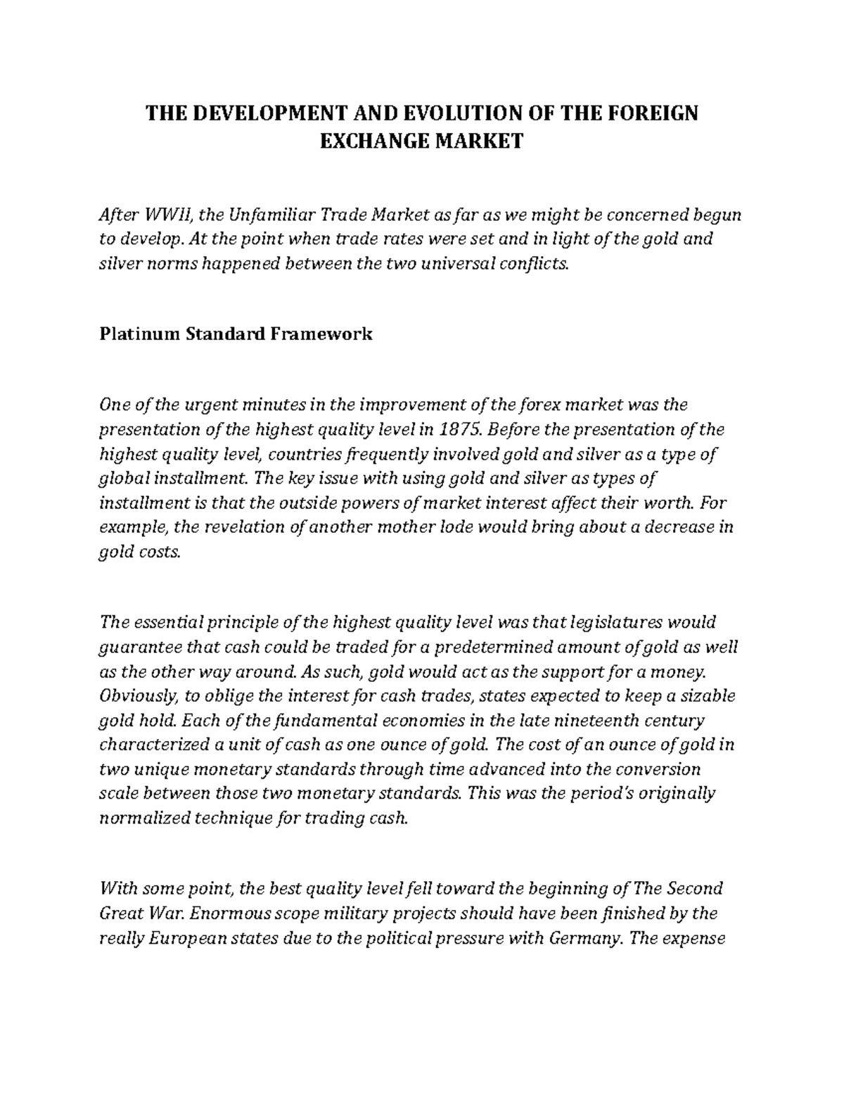 THE Development AND Evolution OF THE Foreign Exchange Market - THE ...