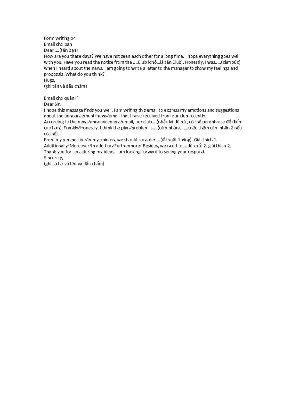 Form Writing P4: Email Structure and Guidelines - Studocu