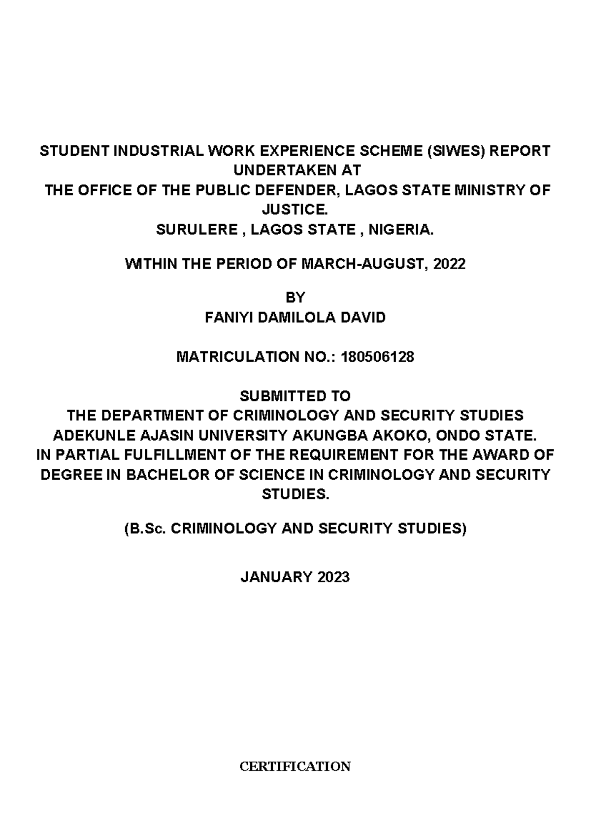 SIWES Report: Experience at Office of the Public Defender (SWS 308 ...