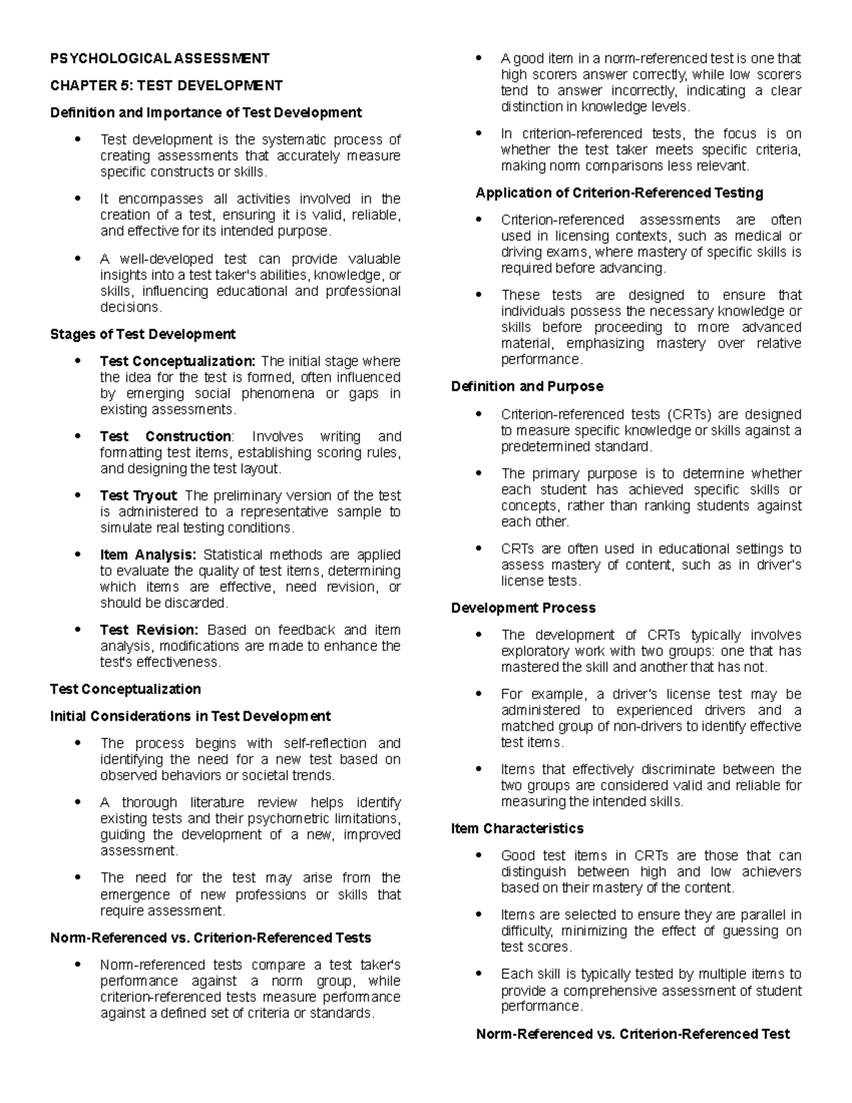 PSY 101: Chapter 5 - Test Development in Psychological Assessment - Studocu