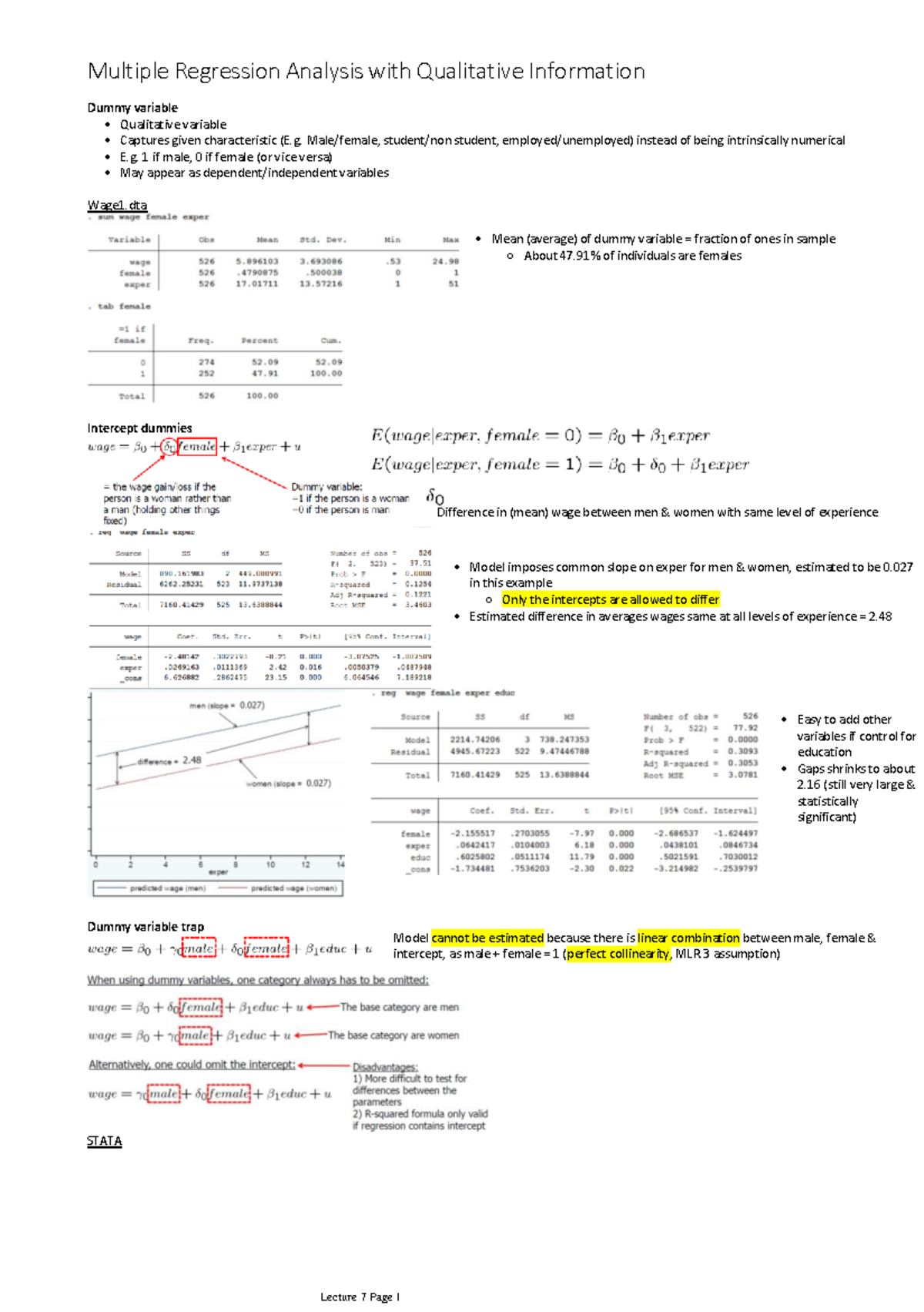 Lecture 7 - Multiple Regression with Qualitative Variables Analysis ...