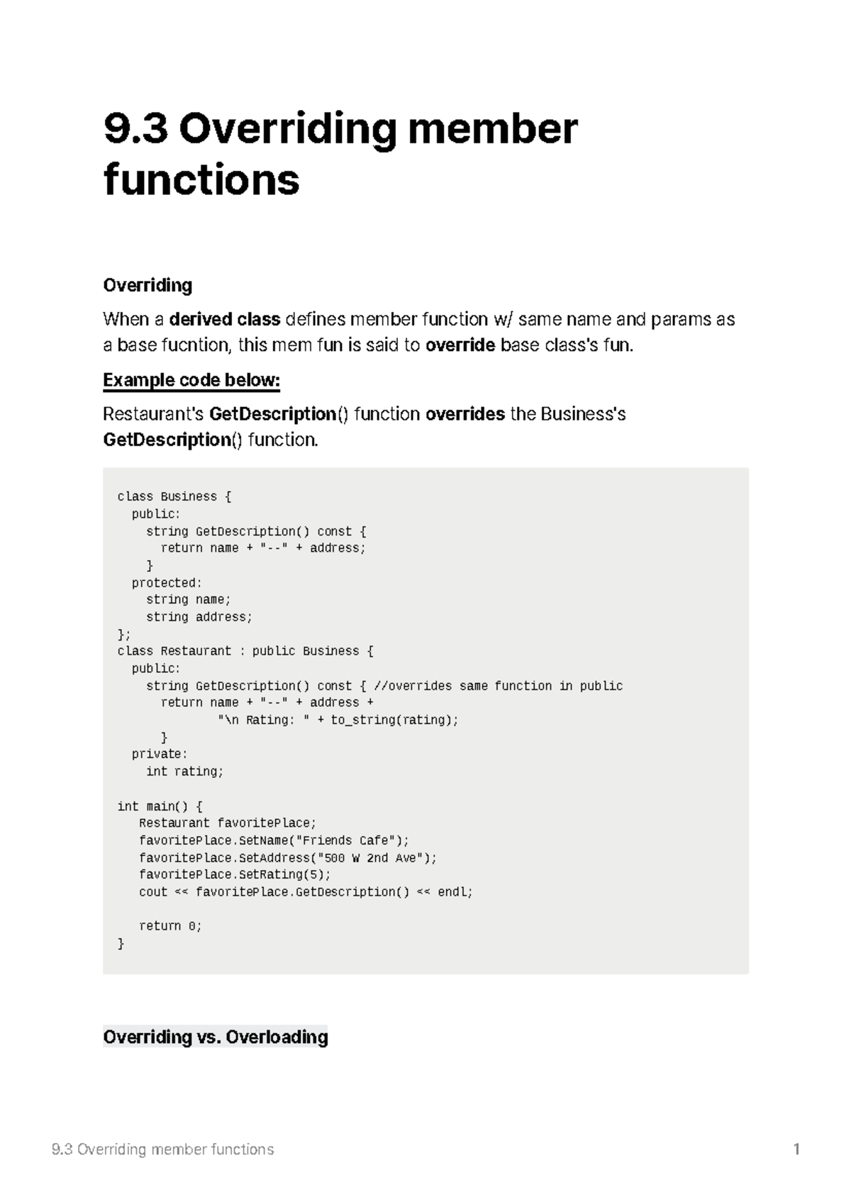 9.3 Overriding Member Functions in C++ Programming Concepts - Studocu