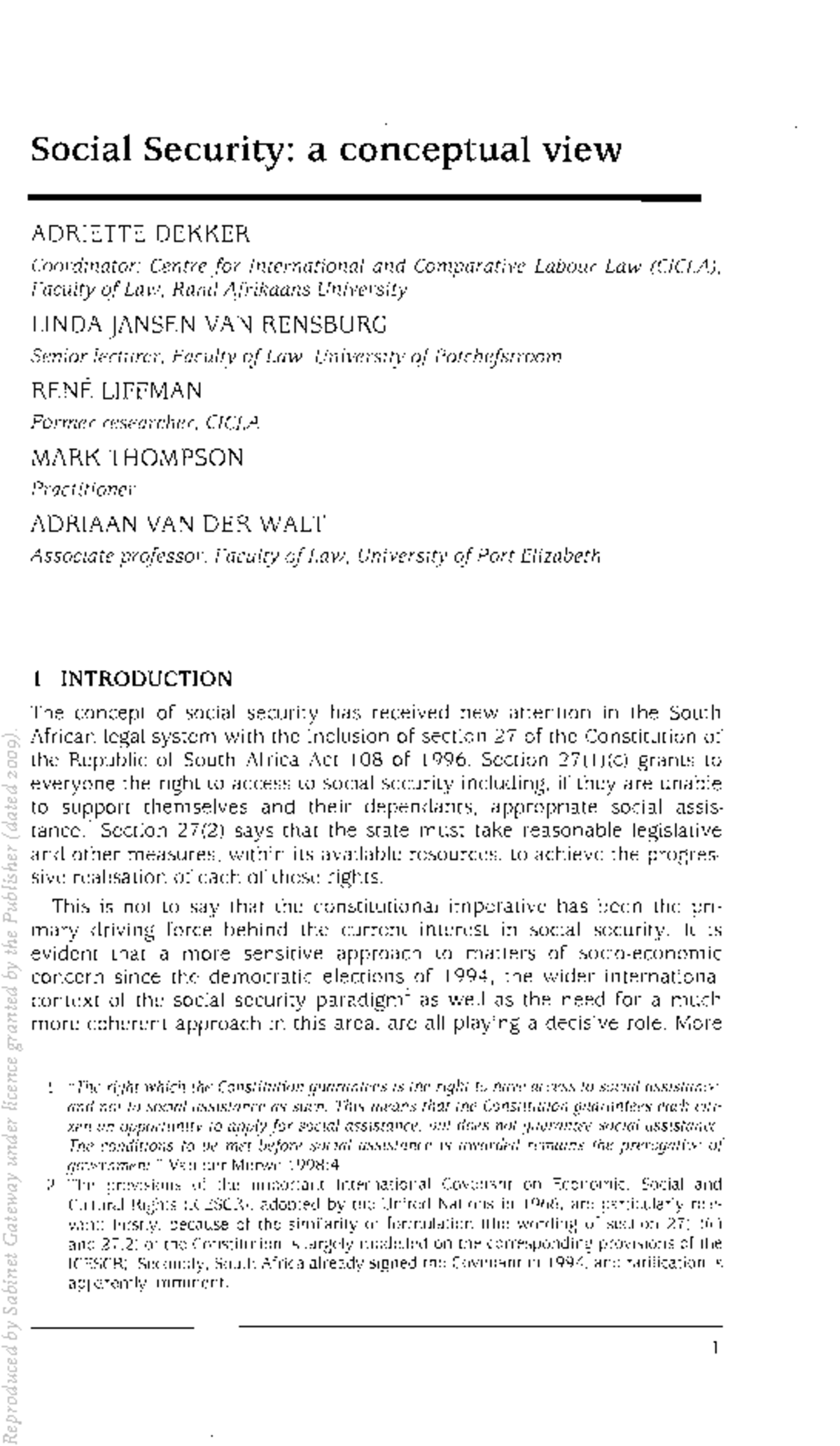 Social Security: A Conceptual View in South Africa - LAW 101 - Studocu