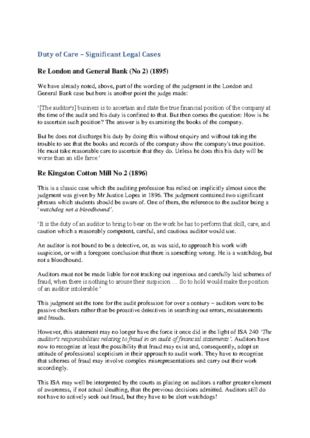 Legal Cases on Duty of Care & Negligence - Week 8 Analysis - Studocu