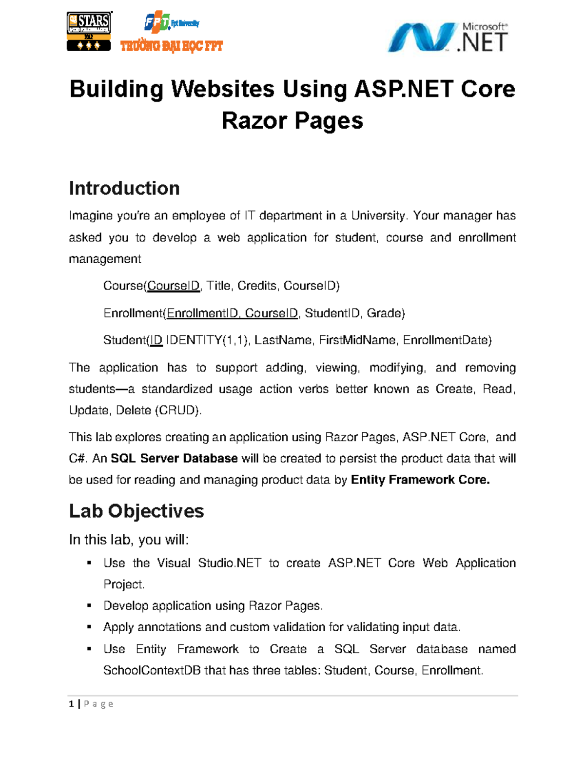 ASP.NET Core Razor Pages Lab: Building a Student Management App - Studocu