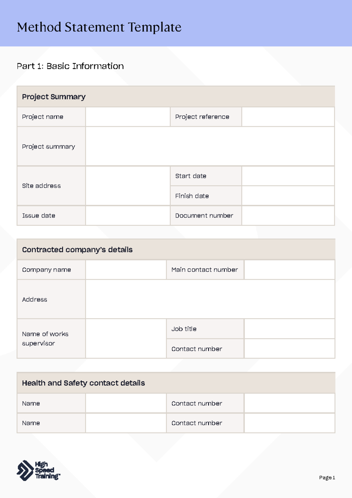 Method Statement Template for Project Management and Safety Procedures ...