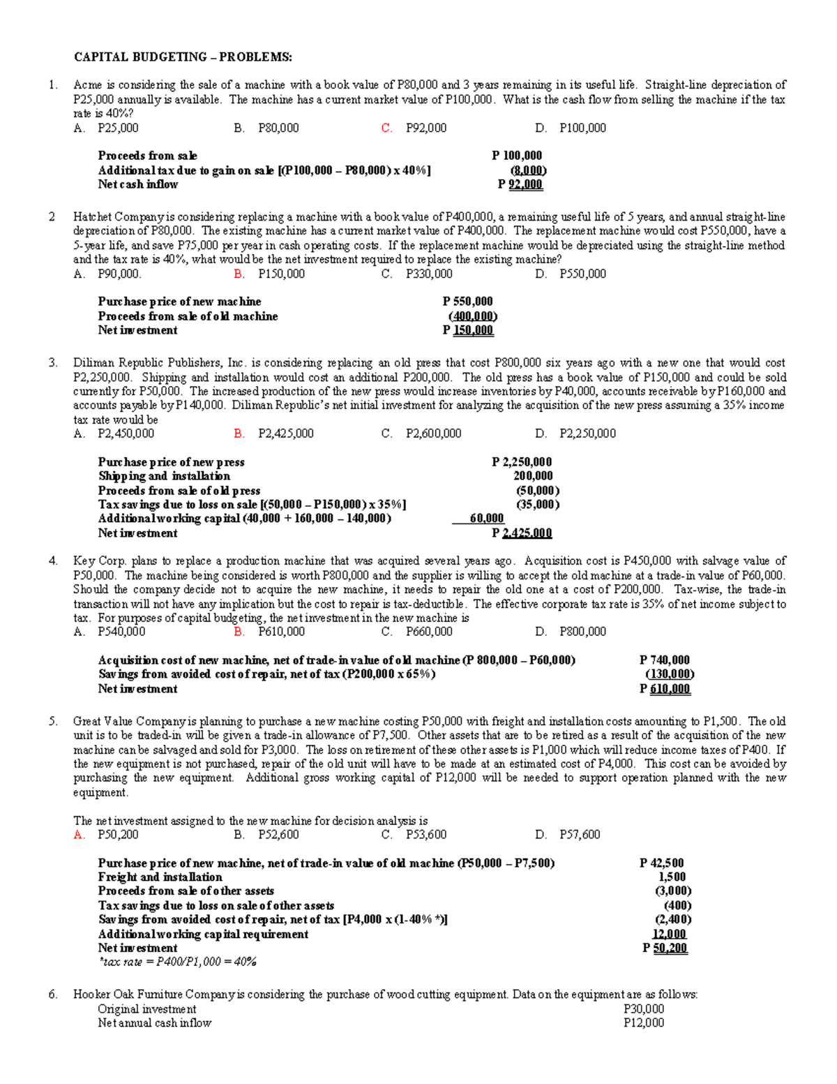 CAPITAL BUDGETING TESTBANK (FINAL EXAM) WITH SOLUTIONS - Studocu