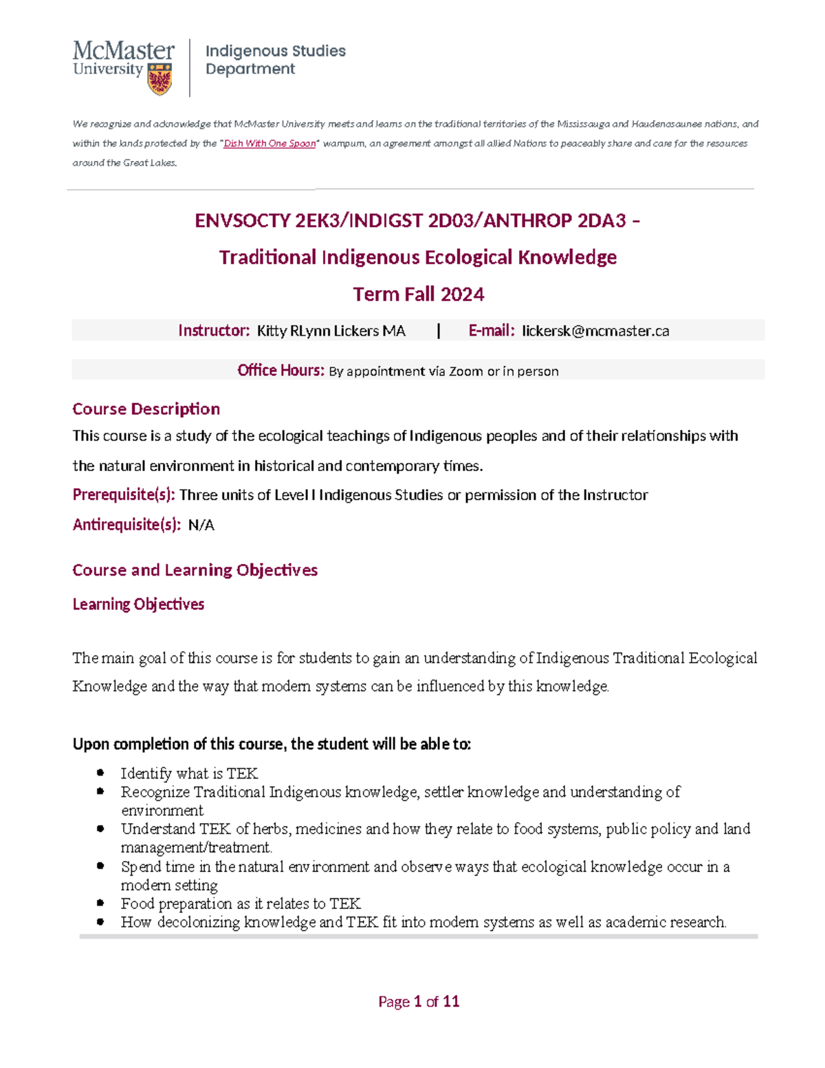 INDIGST 2D03 - Traditional Indigenous Ecological Knowledge Outline ...