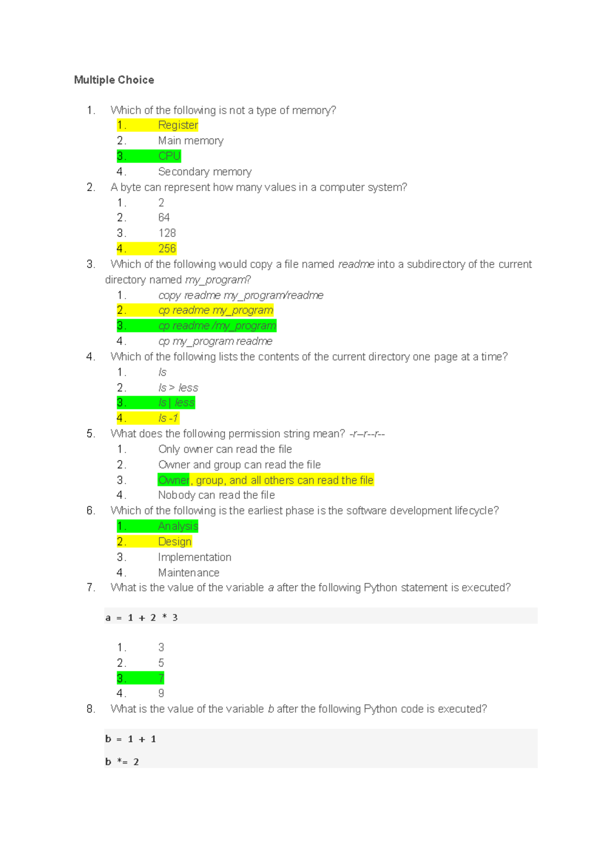 Final Exam Study Guide for COSC110: Multiple Choice Questions - Studocu