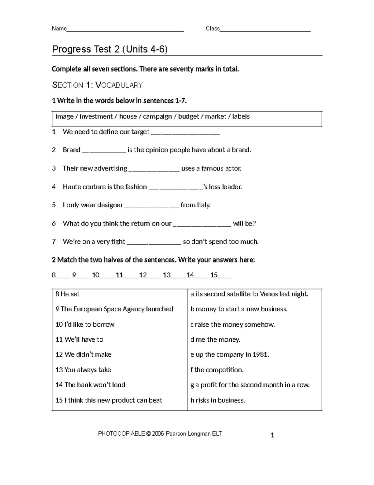 Progress Test 2: Vocabulary, Language, Reading, and Writing - fsfwga ...