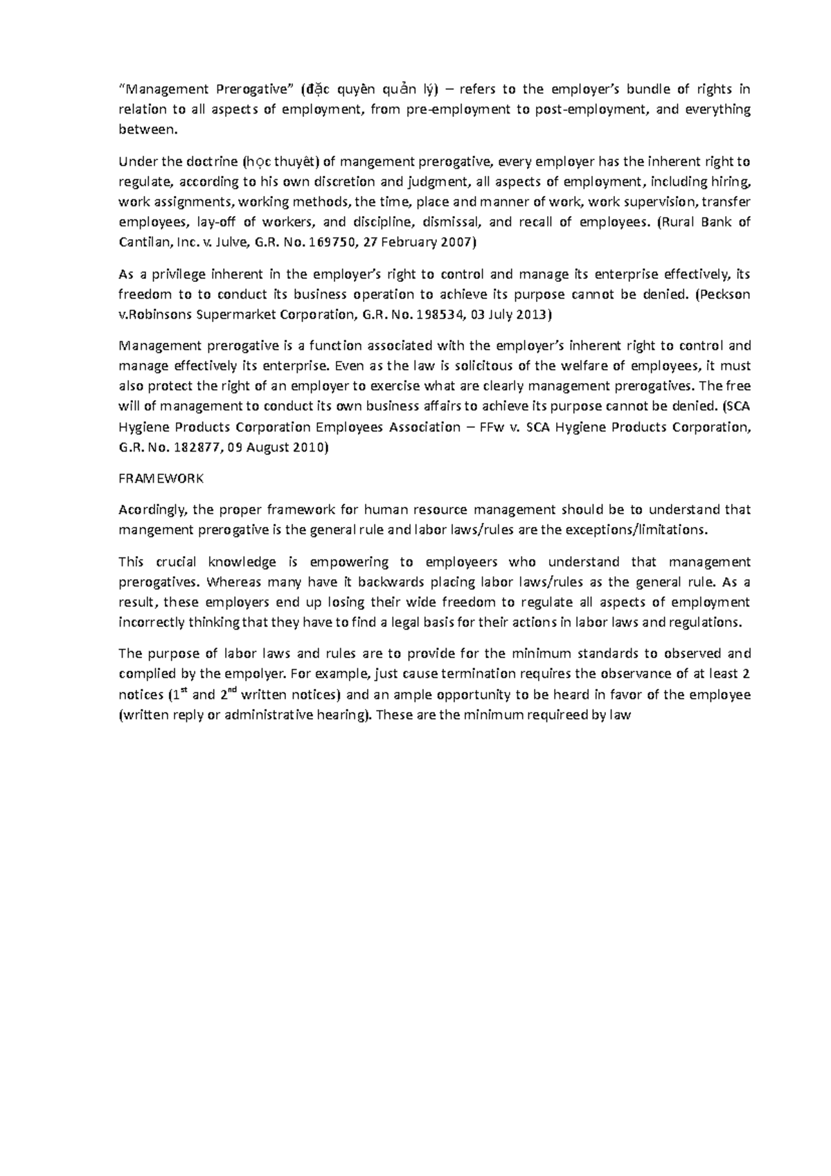 Management Prerogative in Employment: Rights and Framework Analysis ...