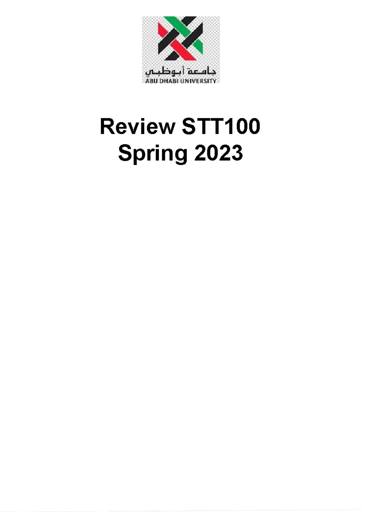 Common Final Exam Review for STT100 - Spring 2023 - Studocu
