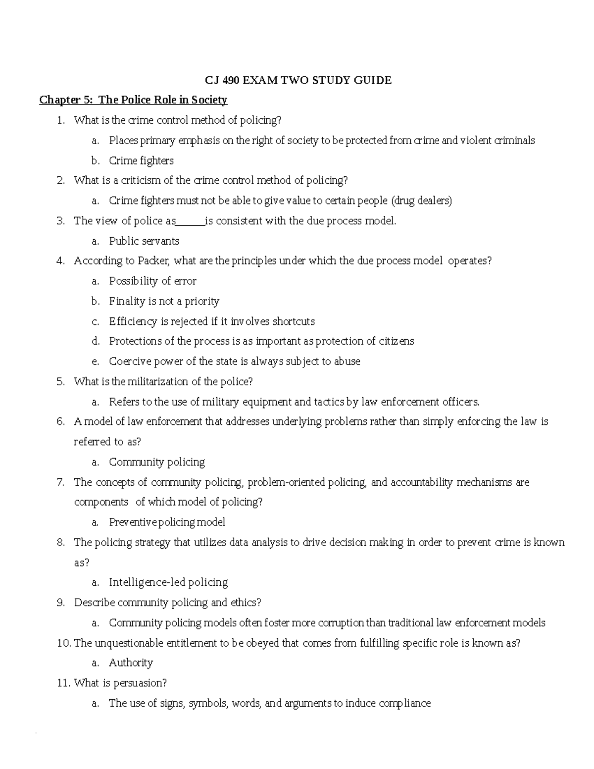 CJ 490 Exam 2 Study Guide: Key Concepts in Police and Legal Ethics ...