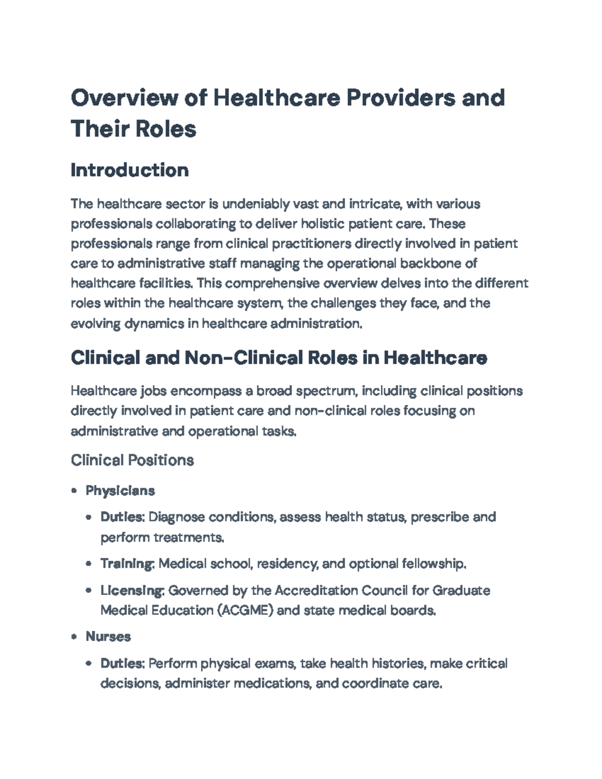 Overview of Healthcare Roles and Challenges in Administration ...
