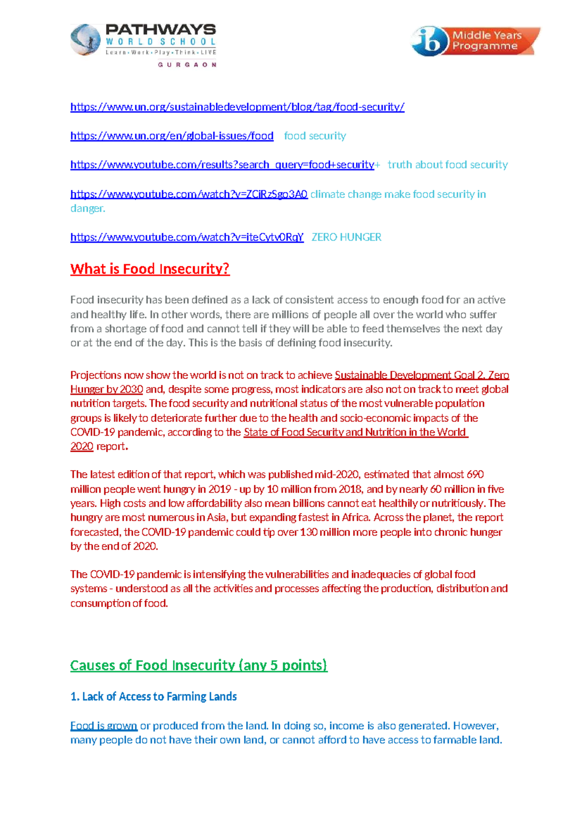 Food Security and Insecurity: Challenges and Solutions (Course Code ...