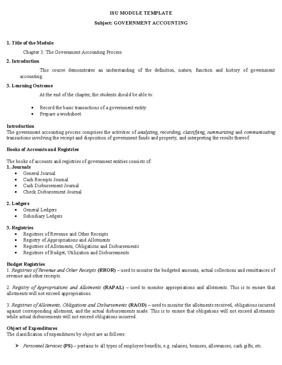 GOVT ACC 1: Chapter 3 - The Government Accounting Process - Studocu
