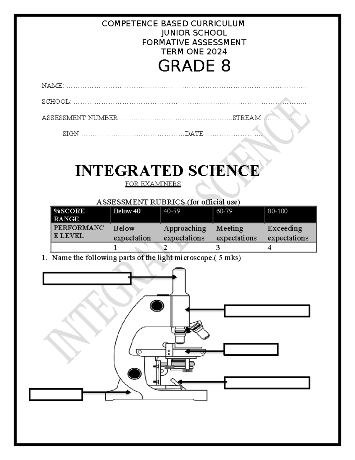 Grade 8 Integrated Science QS 4 - NAME: - Studocu