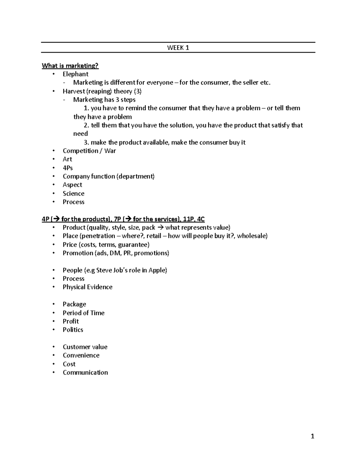 Marketing 1 - Notes until the first midterm - WEEK 1 What is marketing ...