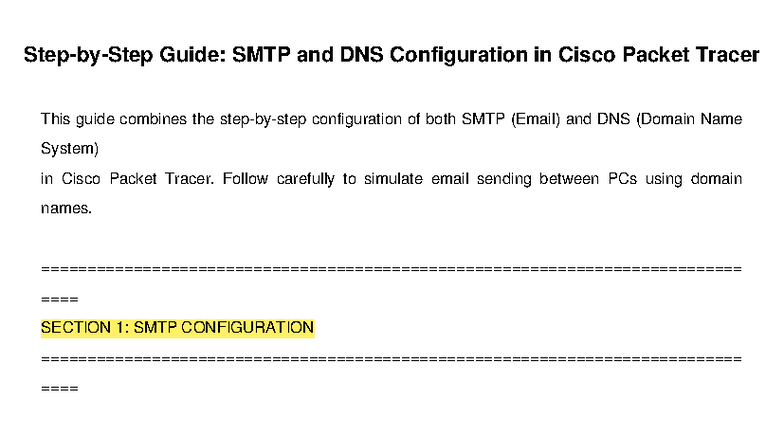 Guide: SMTP & DNS Config in Cisco Packet Tracer - Studocu