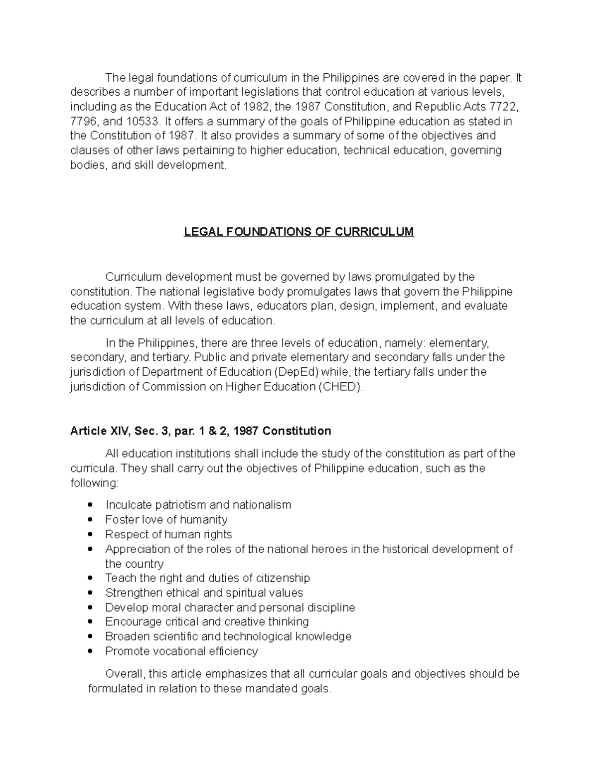 Legal Foundations of Curriculum in the Philippines: A Comprehensive ...