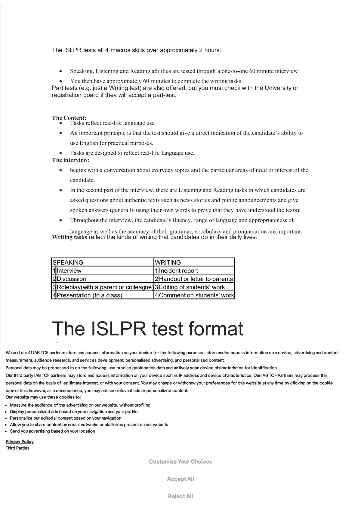 ISLPR Exam Overview: Testing All 4 Macro Skills - Studocu