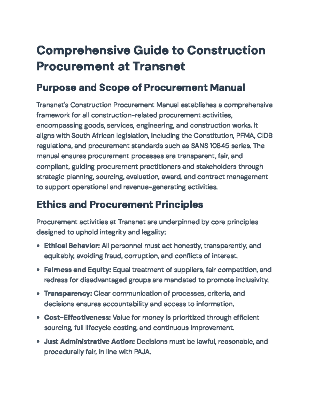 Comprehensive Construction Procurement Manual at Transnet: A Detailed ...