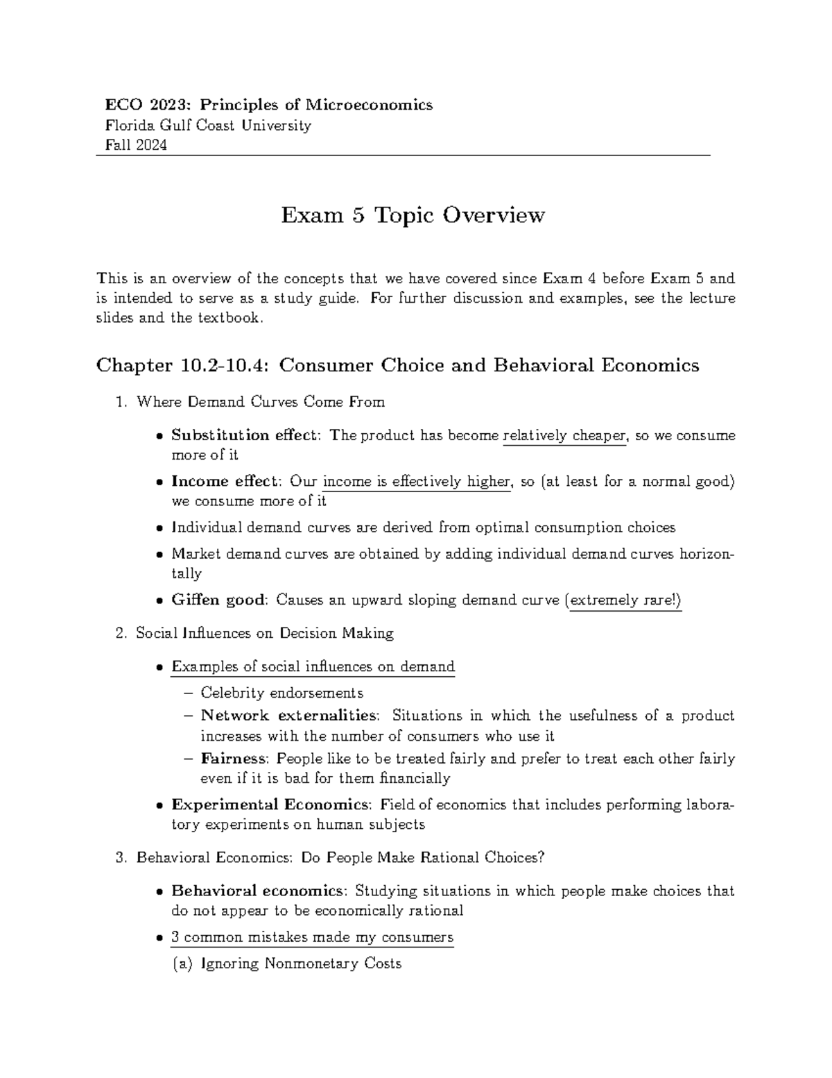 ECO 2023 Final Exam Study Guide: Microeconomics & Behavioral Economics ...