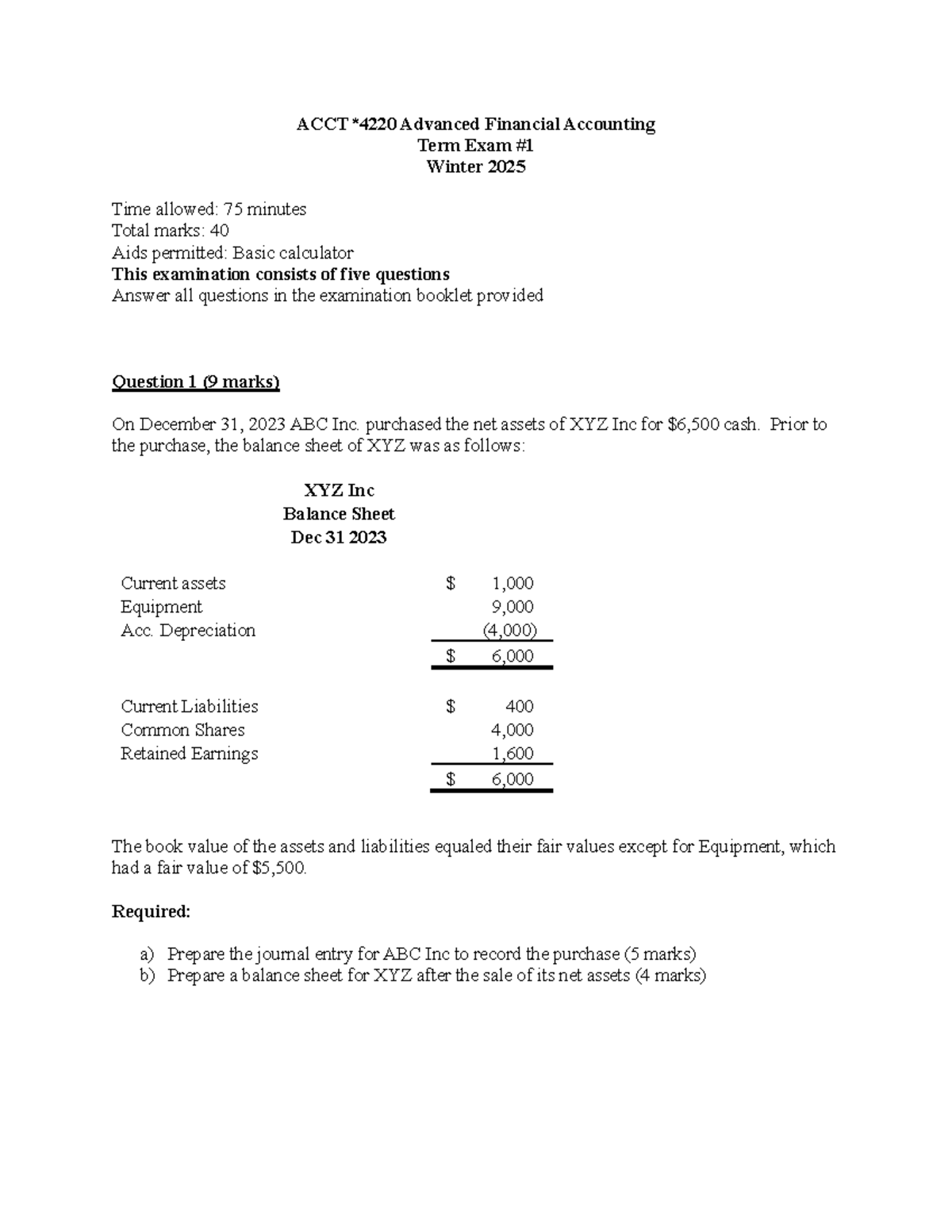 ACCT 4220 W25 E1 - Advanced Financial Accounting Term Exam Review - Studocu