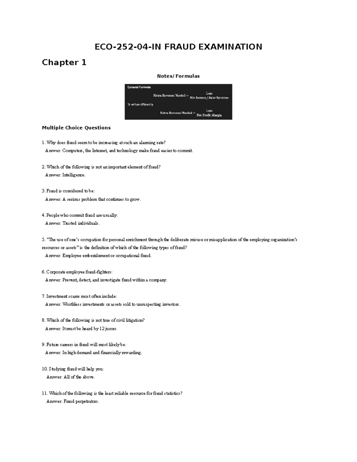 FRAUD EXAMINATION (FRAUD 101) Chapter 1 Review Questions and Answers ...