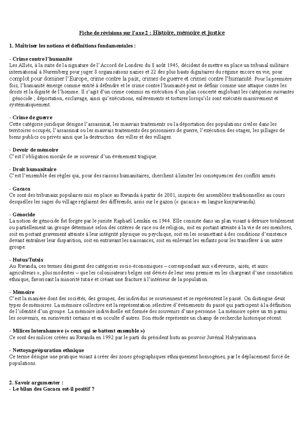 Thème 5 Rwanda Ex-Yougoslavie - Fiche de révisions sur l’axe 2 ...