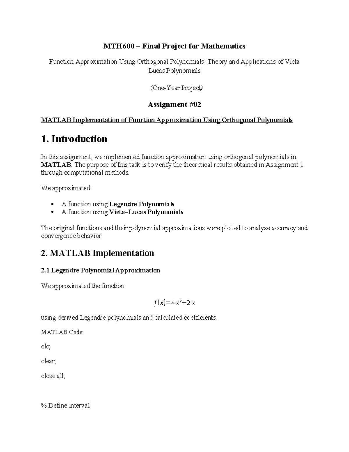 MTH600 Final Project: Function Approximation with Orthogonal ...