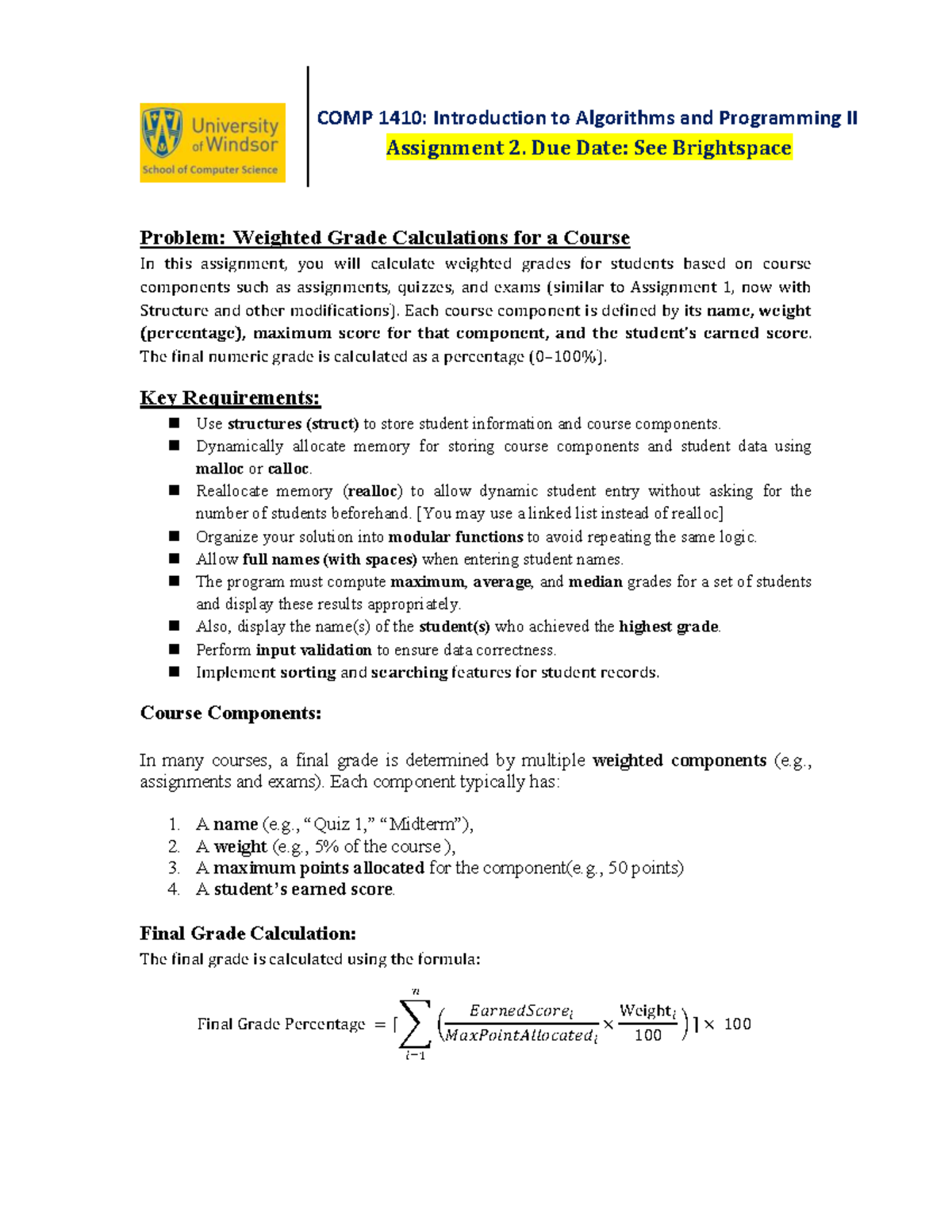 COMP 1410: Assignment 2 - Weighted Grade Calculation Program - Studocu