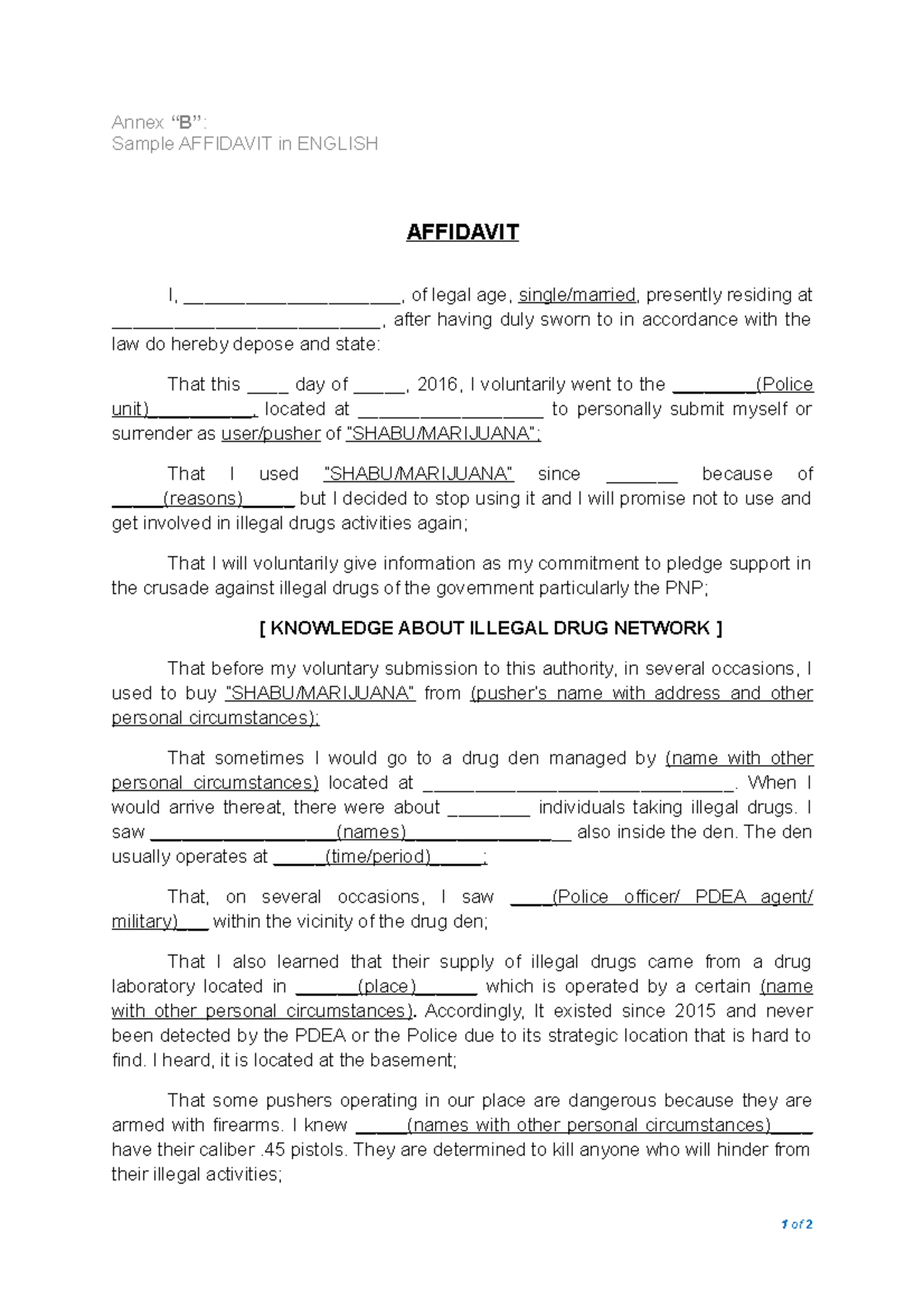 Sample Affidavit Format for Legal Use in English - Studocu