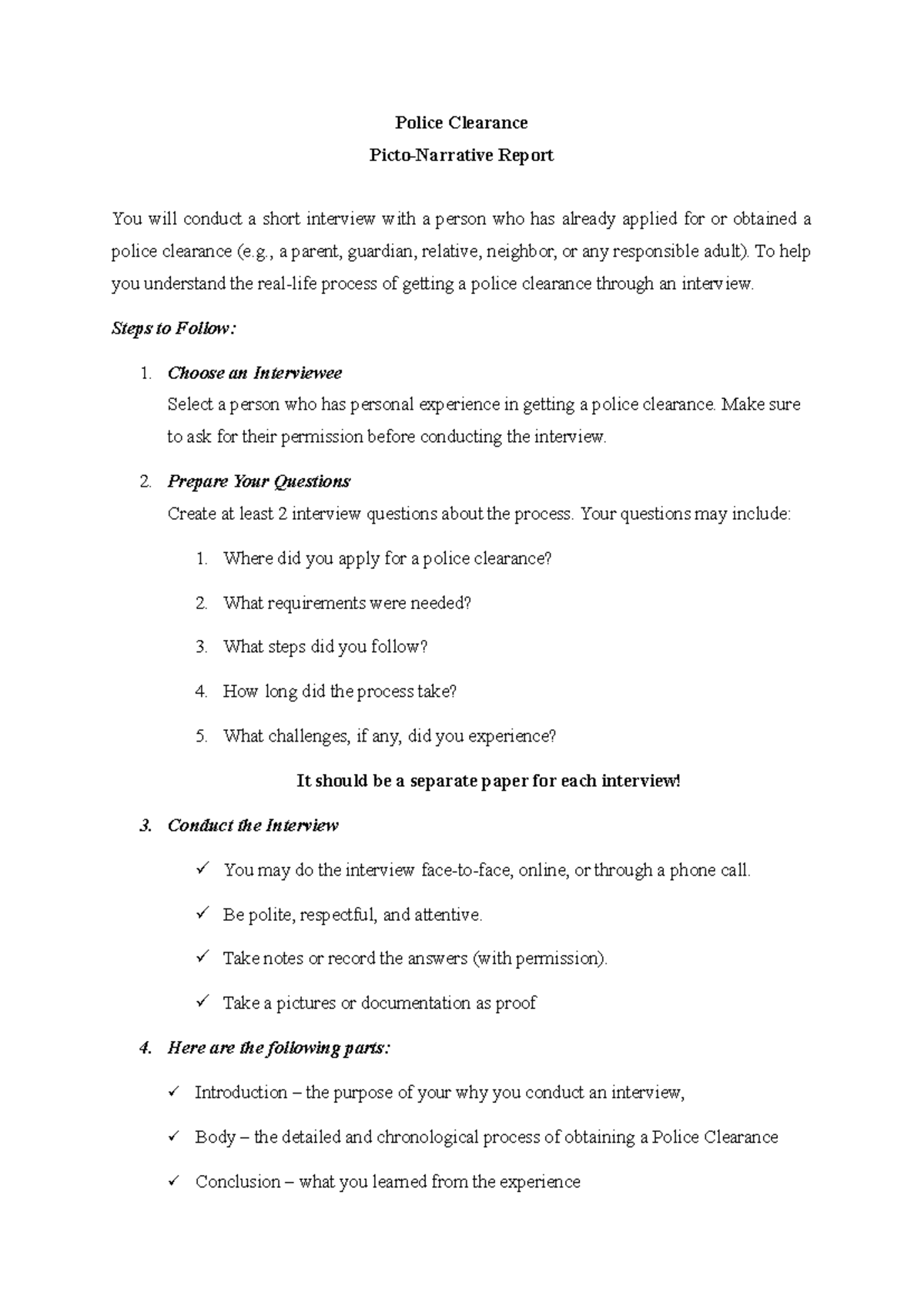 Interview Guide for Police Clearance Process - Studocu